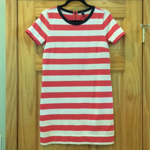 J. Crew Rugby-Stripe Papaya & Cream T-Shirt Dress